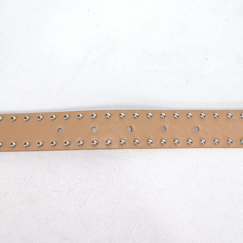 Western Belt‎ Silver Floral Buckle Women's 36" Tan Studded Leather Cowgirl Style - Picture 6 of 8